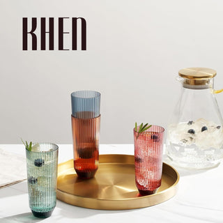 Khen Shatterproof Acrylic Ribbed Drinking Glasses Set of 4 – BPA-Free Tall Reusable Drinkware 12oz