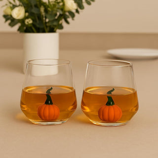 Khen Pumpkin Glass Tumbler Set 12oz – Fall Decorative Drinkware for Bar & Holiday Gifts