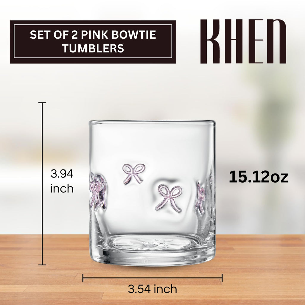 Khen Bowtie Tumblers Set Stylish Break Resistant Acrylic Drinkware for Cocktail Wedding Gift Use - Set of 2 Pink