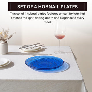Dark Blue Glass Hobnail Dinner Plates Set of 4 – Elegant Textured Charger Plates for Dining Table