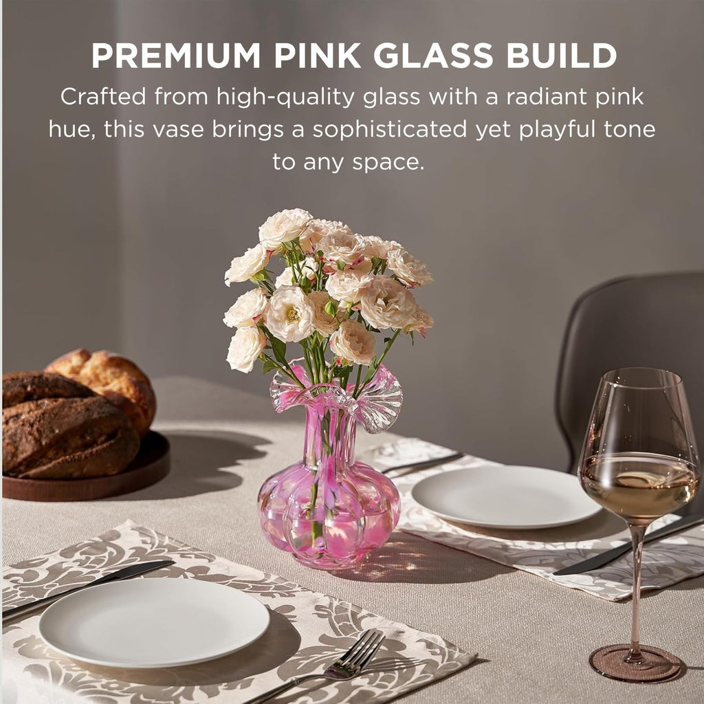 Blush Petal Small Hand-Blown Glass Flower Vase – 7-Inch Decorative Vase for Home Decor