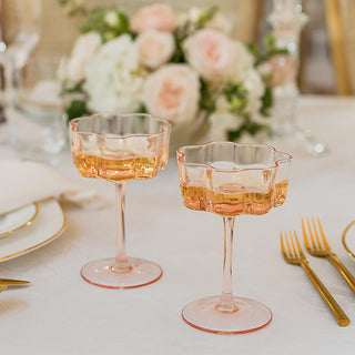 Blush Pink Flower Wave Coupe Cocktail Glasses Set of 4 – Colored Barware for Special Occasions