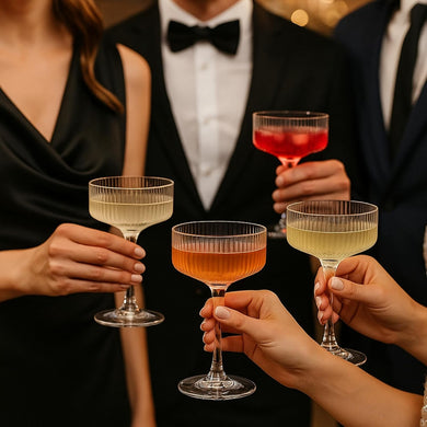 Ribbed Coupe Glasses Set 10oz – Vintage Crystal Bar Drinkware for Martini, Champagne & Cocktails