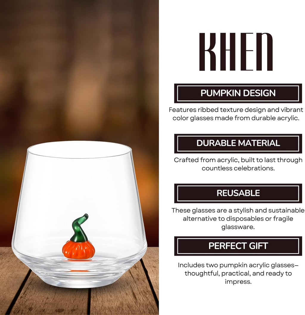Khen Pumpkin Glass Tumbler Set 12oz – Fall Decorative Drinkware for Bar & Holiday Gifts