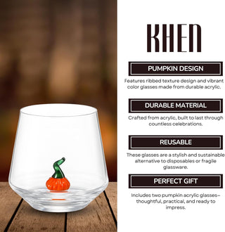 Khen Pumpkin Glass Tumbler Set 12oz – Fall Decorative Drinkware for Bar & Holiday Gifts