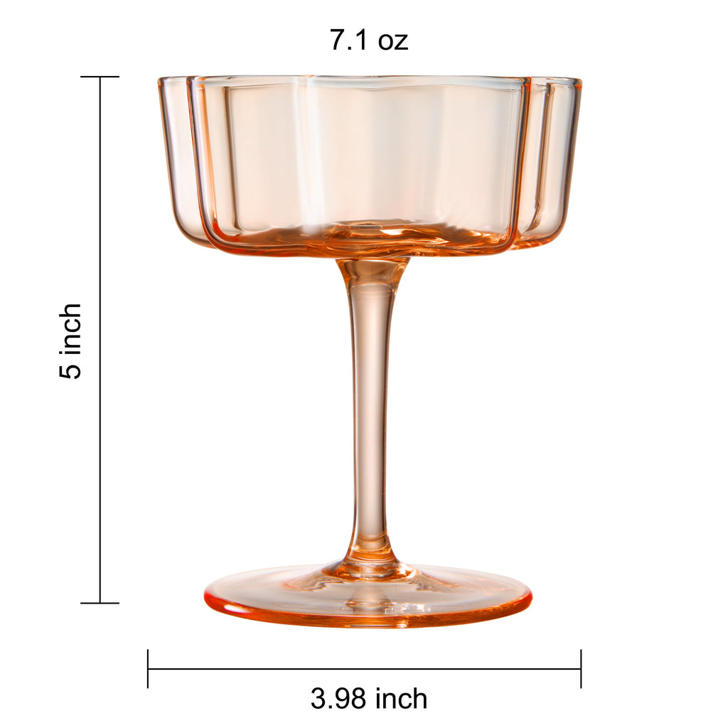 Flower Wave Coupe Cocktail Colored Glasses Set of 5 – Fall Holiday Party Drinkware