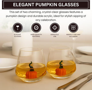 Khen Pumpkin Glass Tumbler Set 12oz – Fall Decorative Drinkware for Bar & Holiday Gifts