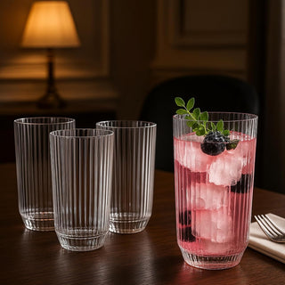 Khen Clear Ribbed Acrylic Drinking Glasses Set of 4 – Unbreakable 12oz Tritan Tumblers for Everyday Use