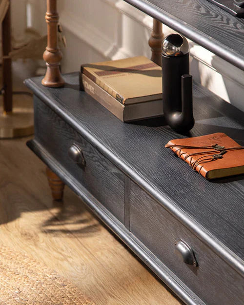 Tall Wood Open Display Shelf with Drawer Storage