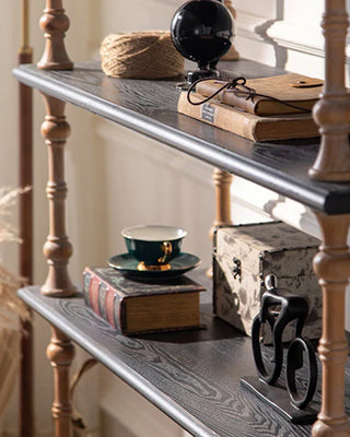 Tall Wood Open Display Shelf with Drawer Storage