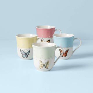 Lenox Butterfly Meadow Colors Mugs, Set of 4, porcelain