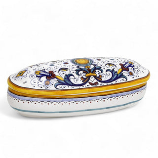JEWERLY BOX: Authentic Deruta Keepsake Oval Box with Murano Knob - RICCO DERUTA design