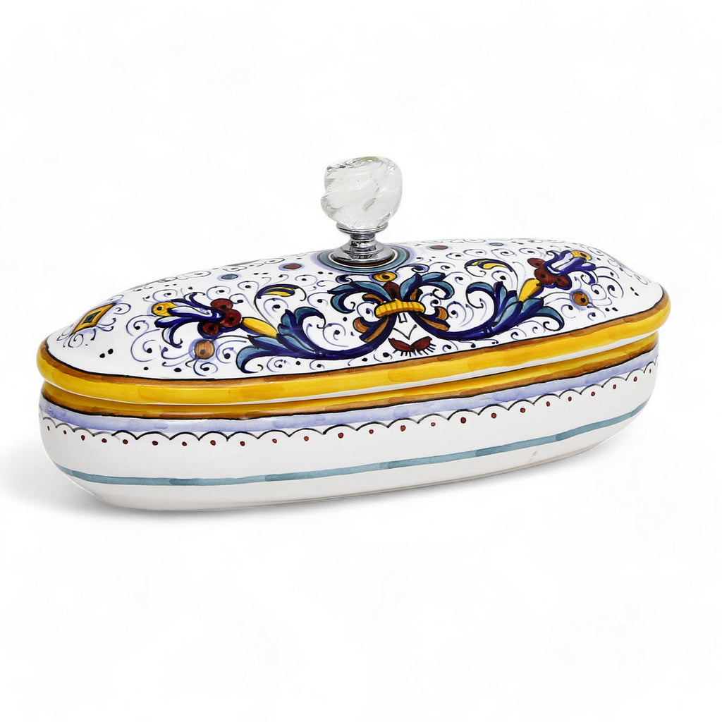 JEWERLY BOX: Authentic Deruta Keepsake Oval Box with Murano Knob - RICCO DERUTA design