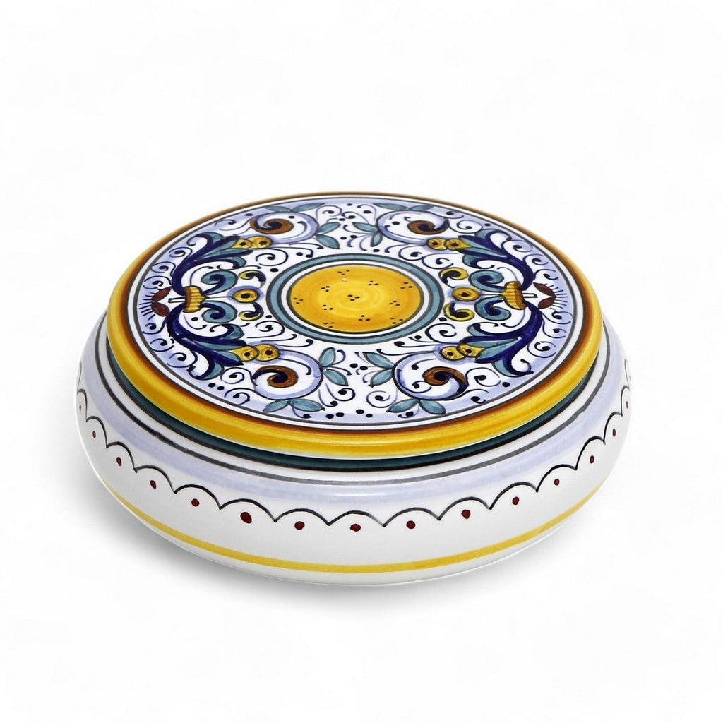 JEWERLY BOX: Authentic Deruta Keepsake Round Box with Murano Knob - RICCO DERUTA design