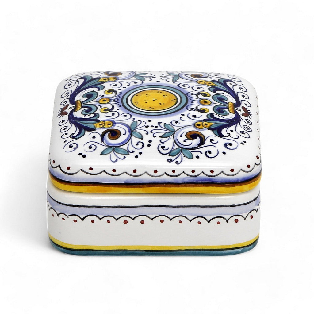 JEWERLY BOX: Authentic Deruta Keepsake Square Box with Murano Knob - RICCO DERUTA design