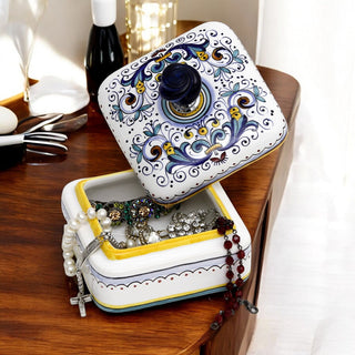 JEWERLY BOX: Authentic Deruta Keepsake Square Box with Murano Knob - RICCO DERUTA design