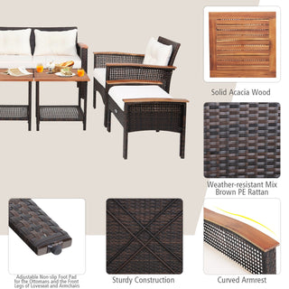 7-Piece Mixed Brown PE Rattan Patio Conversation Set with Cushions