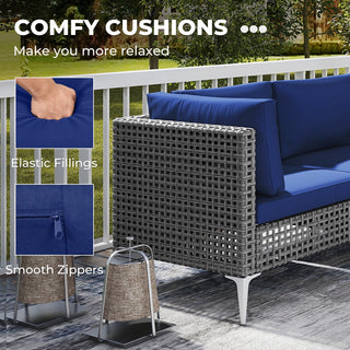7-Piece PE Rattan Patio Furniture Set with Navy Cushions and Glass Coffee Table
