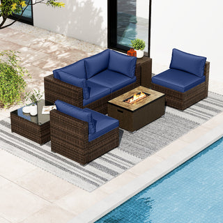 7-Piece PE Rattan Sectional Set with 32-Inch Gas Fire Pit Table and Tank Cover