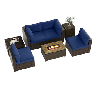 7-Piece PE Rattan Sectional Set with 32-Inch Gas Fire Pit Table and Tank Cover