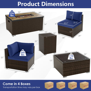7-Piece PE Rattan Sectional Set with 32-Inch Gas Fire Pit Table and Tank Cover