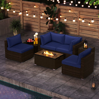 7-Piece PE Rattan Sectional Set with 32-Inch Gas Fire Pit Table and Tank Cover