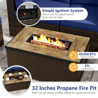 7-Piece PE Rattan Sectional Set with 32-Inch Gas Fire Pit Table and Tank Cover
