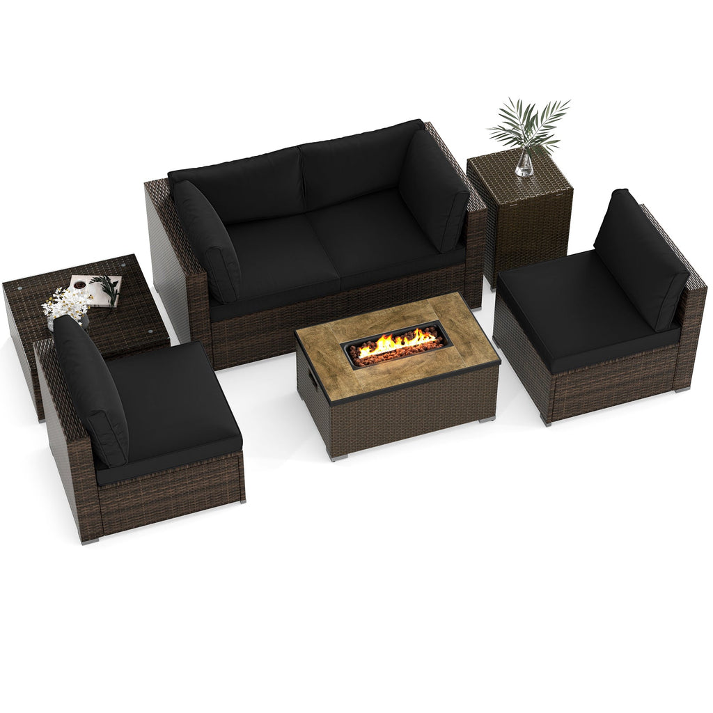 7-Piece PE Rattan Sectional Set with 32-Inch Gas Fire Pit Table and Tank Cover