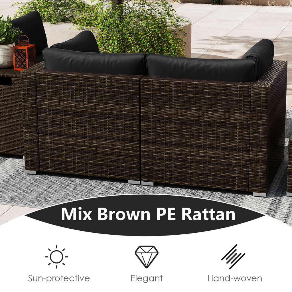 7-Piece PE Rattan Sectional Set with 32-Inch Gas Fire Pit Table and Tank Cover