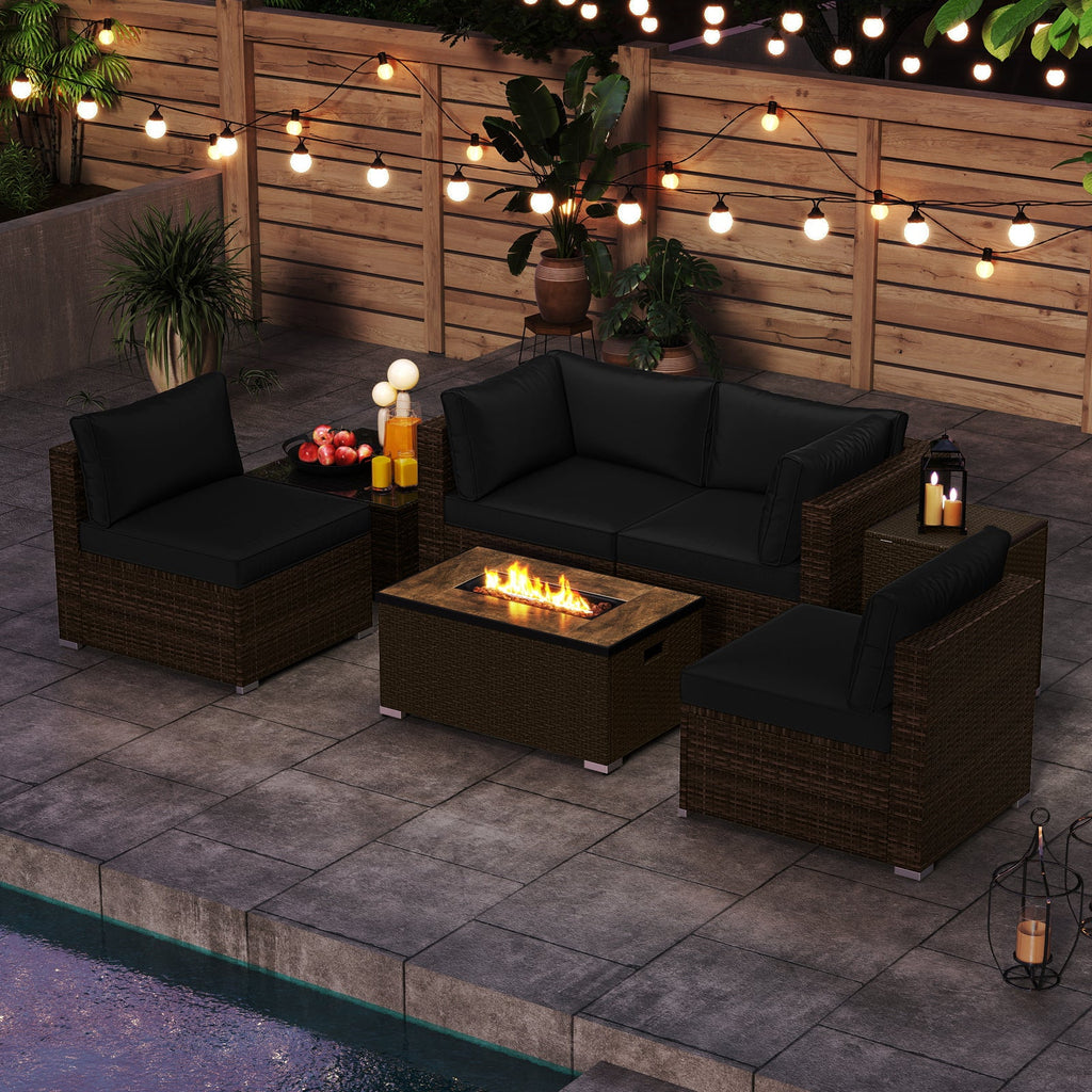 7-Piece PE Rattan Sectional Set with 32-Inch Gas Fire Pit Table and Tank Cover