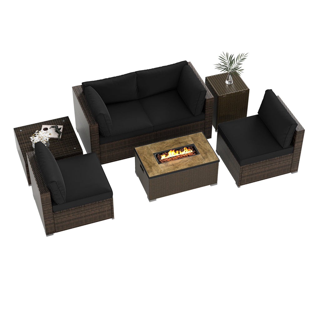7-Piece PE Rattan Sectional Set with 32-Inch Gas Fire Pit Table and Tank Cover