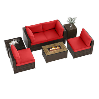 7-Piece PE Rattan Sectional Set with 32-Inch Gas Fire Pit Table and Tank Cover