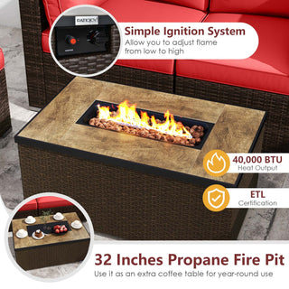 7-Piece PE Rattan Sectional Set with 32-Inch Gas Fire Pit Table and Tank Cover
