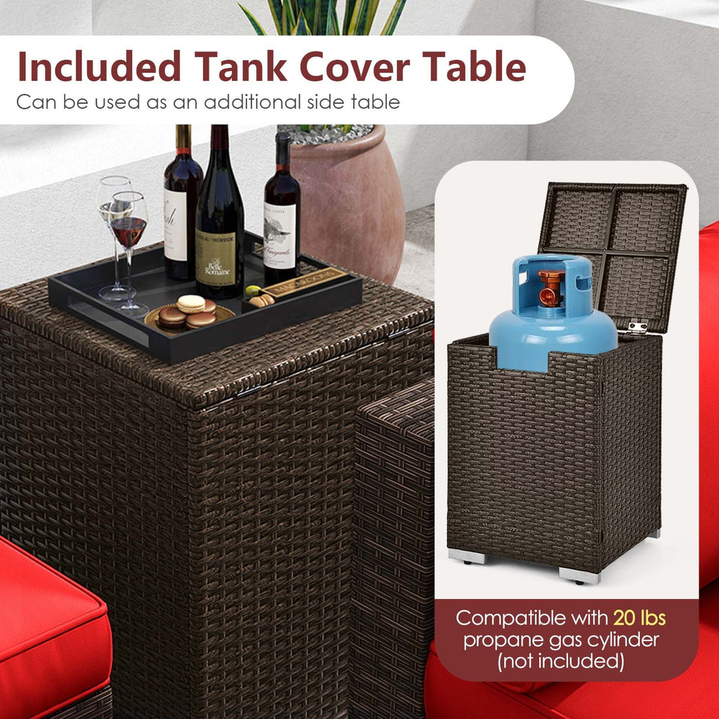 7-Piece PE Rattan Sectional Set with 32-Inch Gas Fire Pit Table and Tank Cover