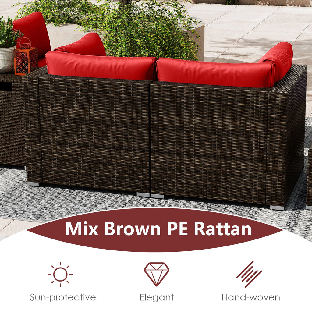 7-Piece PE Rattan Sectional Set with 32-Inch Gas Fire Pit Table and Tank Cover