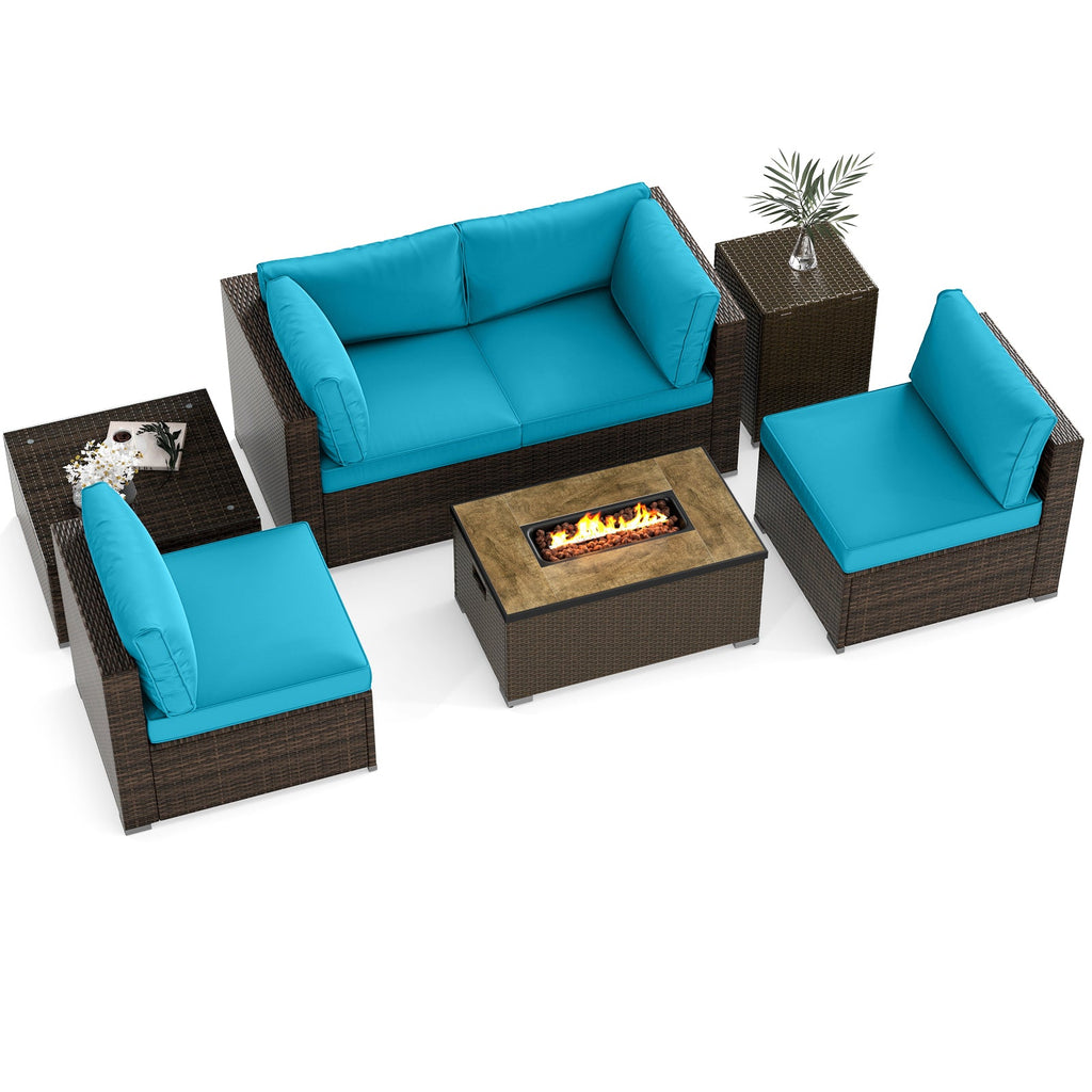 7-Piece PE Rattan Sectional Set with 32-Inch Gas Fire Pit Table and Tank Cover