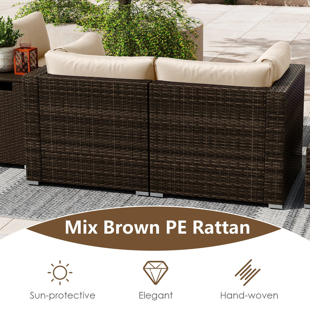 7-Piece PE Rattan Sectional Set with 32-Inch Gas Fire Pit Table and Tank Cover