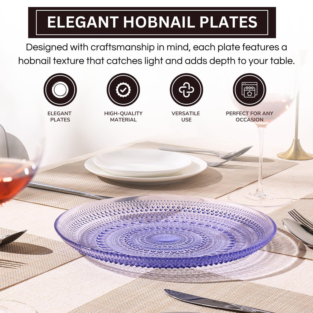 Blue Glass Hobnail Dinner Plates Set of 4 – Vintage Decorative Charger Plates for Home Dining