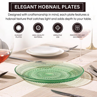 Green Glass Hobnail Dinner Plates Set of 4 – Vintage Textured Charger Plates for Dining Table