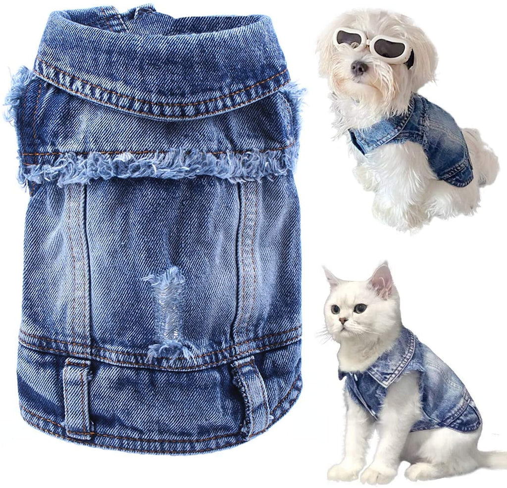 Pet Dog Cat Blue Denim Jeans Jacket Coat Vest