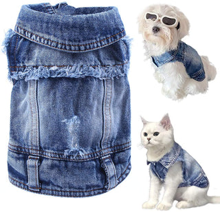 Pet Dog Cat Blue Denim Jeans Jacket Coat Vest