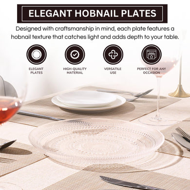 Clear Glass Hobnail Dinner Plates Set of 4 – Classic Textured Charger Plates for Dining Decor