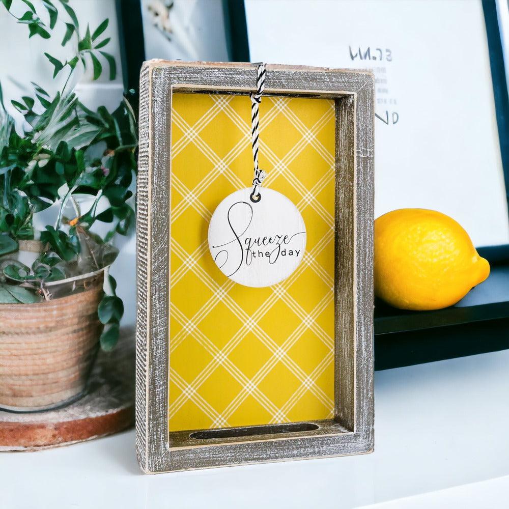 Squeeze the Day Lemon Wooden Tray – Rustic Farmhouse Decorative Accent