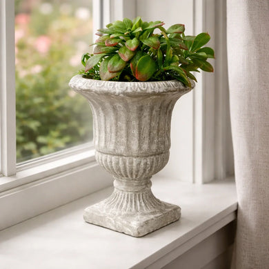 Vintage Cast Cement Urn Planter with Pedestal Base