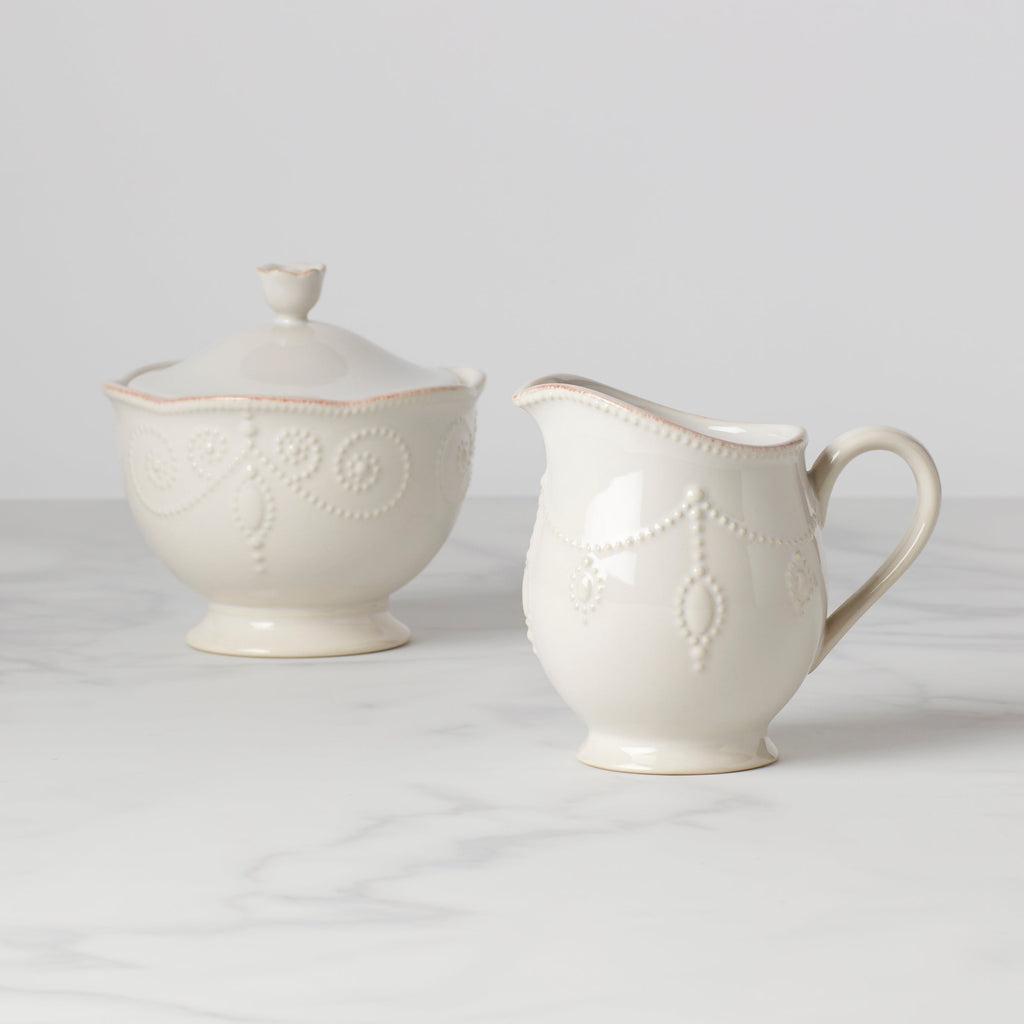 Lenox French Perle White Sugar & Creamer, stoneware