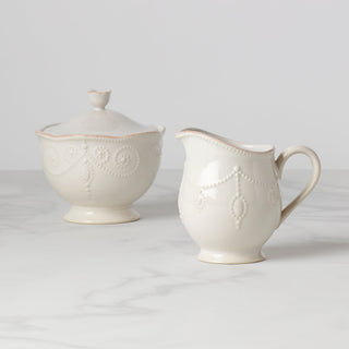 Lenox French Perle White Sugar & Creamer, stoneware