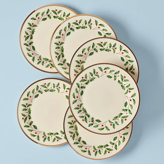 Lenox Holiday Dinner Plates, Set of 6, porcelain