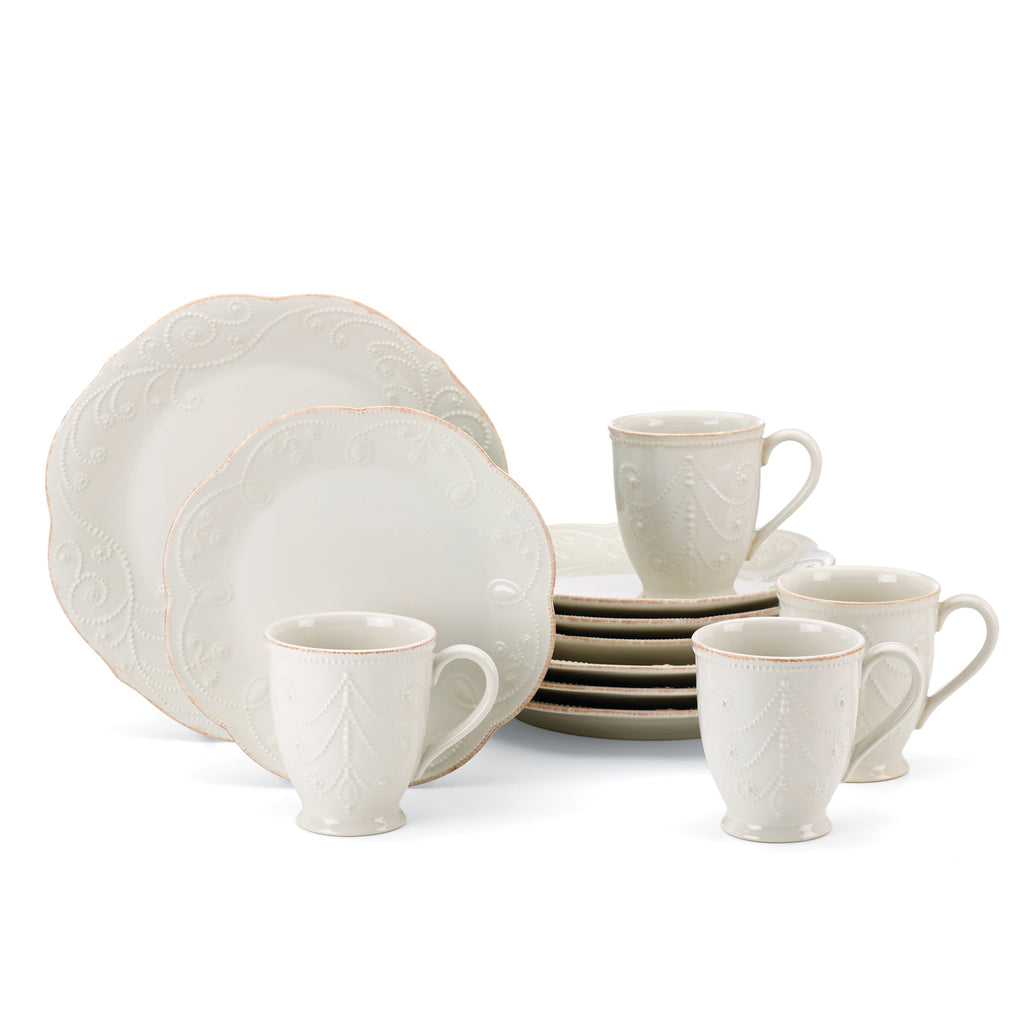 Lenox French Perle White 12-Piece Dinnerware Set, stoneware