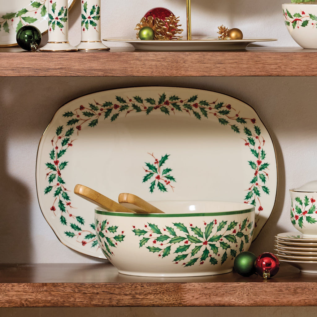Lenox Holiday Salad Bowl & Wood Servers, porcelain (view 2)