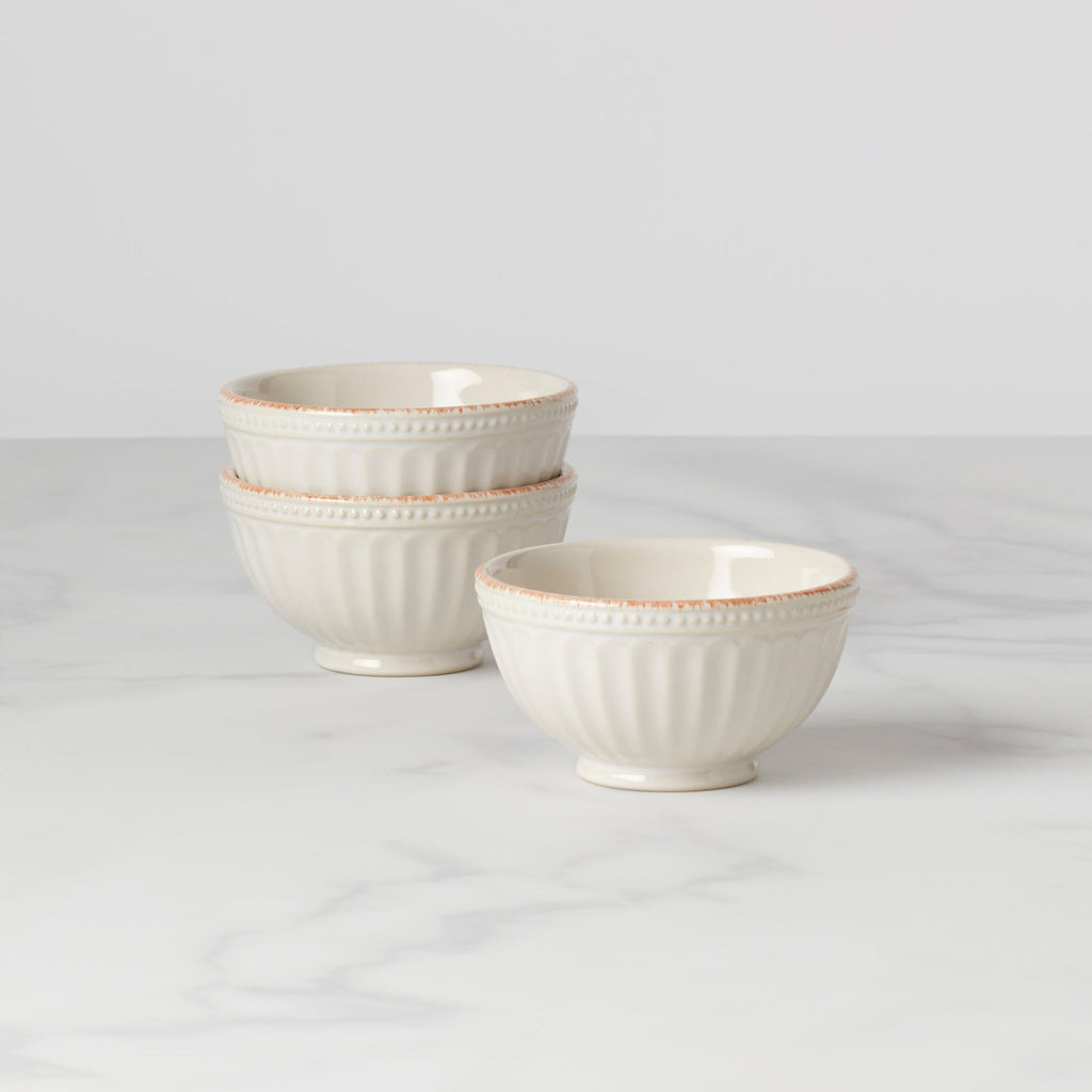 Lenox French Perle Groove White Mini 3-Piece Bowl Set, stoneware